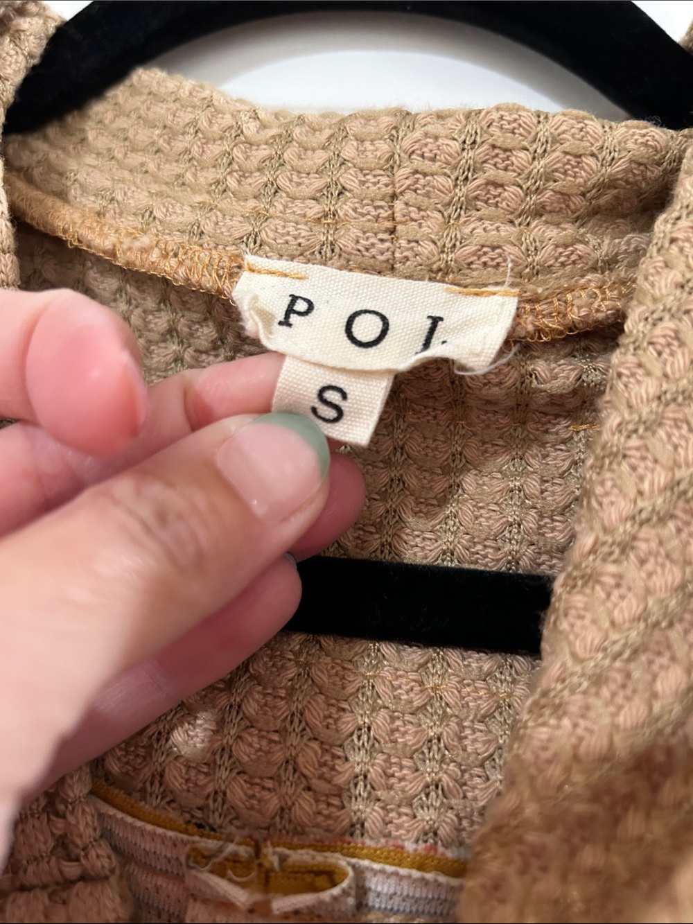 POL Mustard Patterned Hooded Bomber with Taupe Knit Yoke - Picture 2 of 3